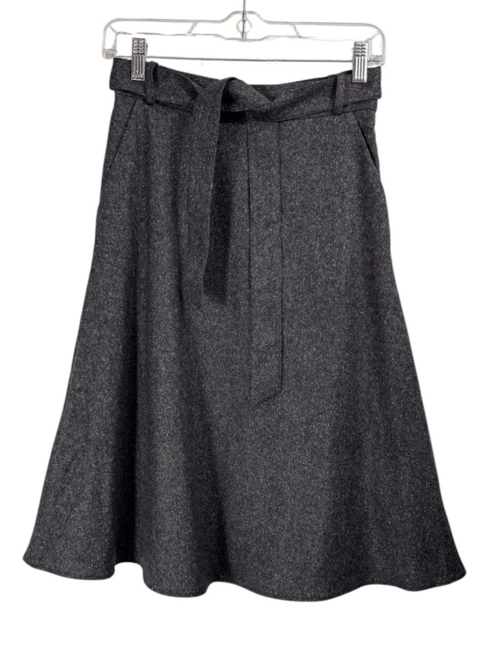 NWT Sezane Size 34 2 XS Jupe Sydney Charcoal Gray Wool Blend Tweed Skirt Belt